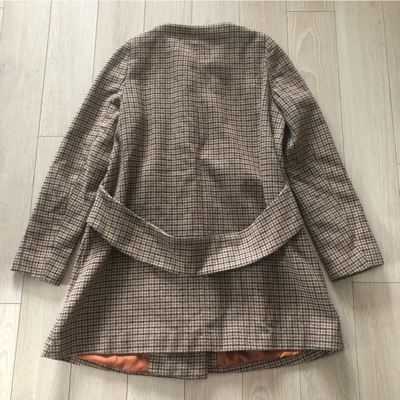 Zara Double Breasted Plaid Wool Coat in Brown Size L - Picture 5 of 14